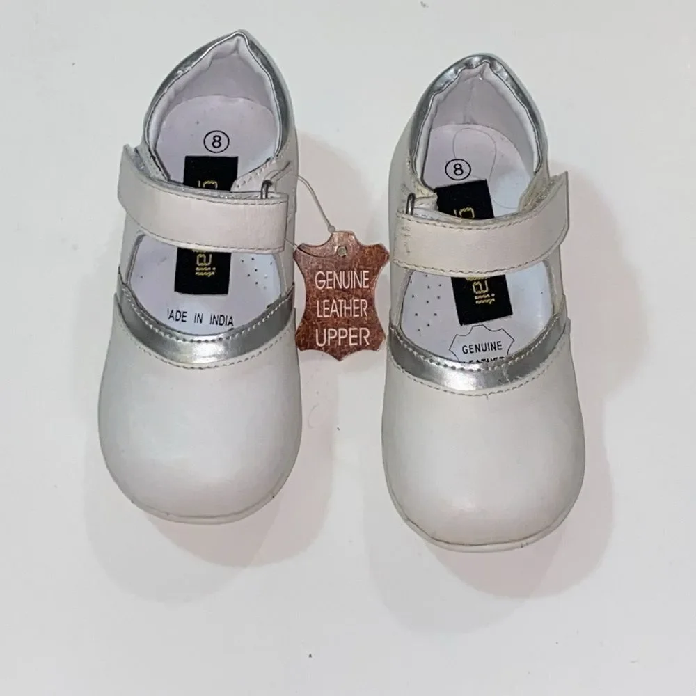 Vintage Gally Gait Genuine Leather Upper Kids White and Silver Shoes Size 8